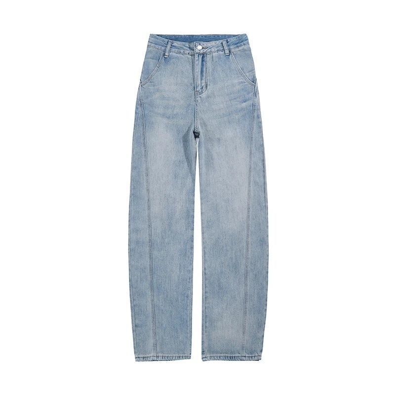 Women's Light Blue Curved Wide-Leg Jeans