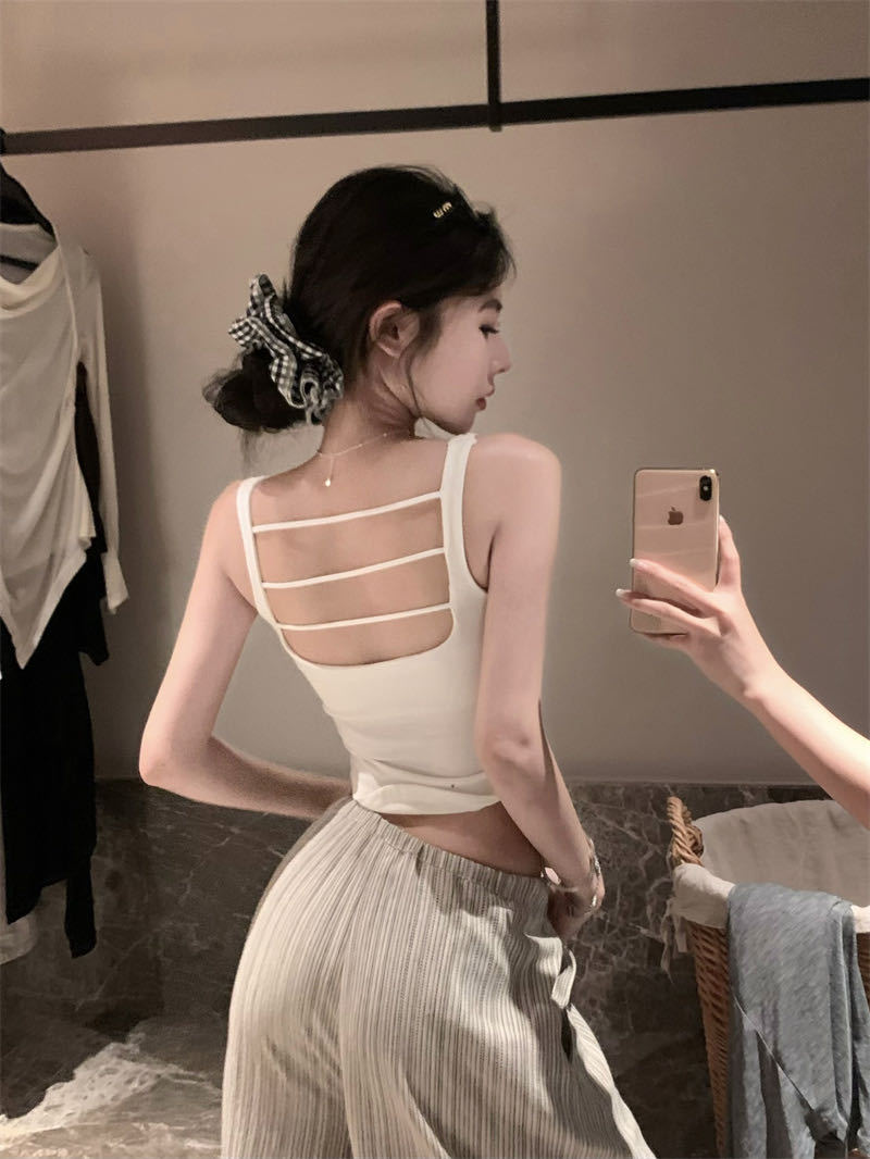 Women's Sexy Red Backless Halter Top with Pads