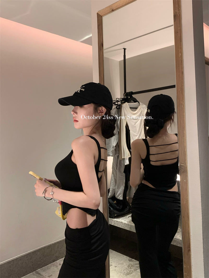 Women's Sexy Red Backless Halter Top with Pads