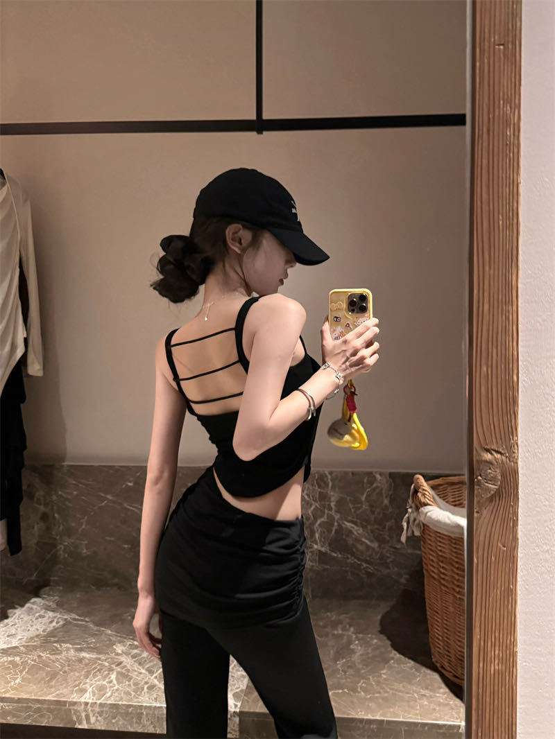 Women's Sexy Red Backless Halter Top with Pads