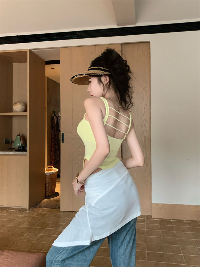 Women's Sexy Red Backless Halter Top with Pads