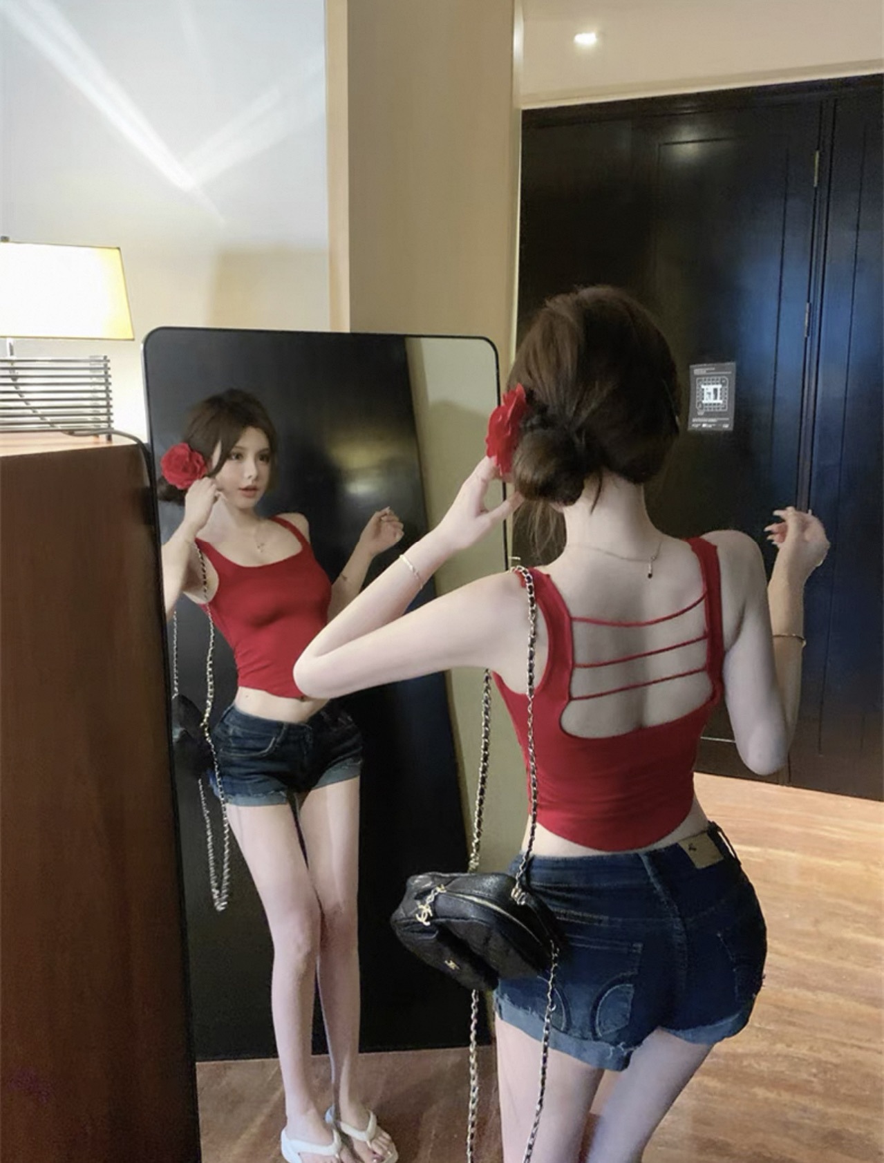 Women's Sexy Red Backless Halter Top with Pads