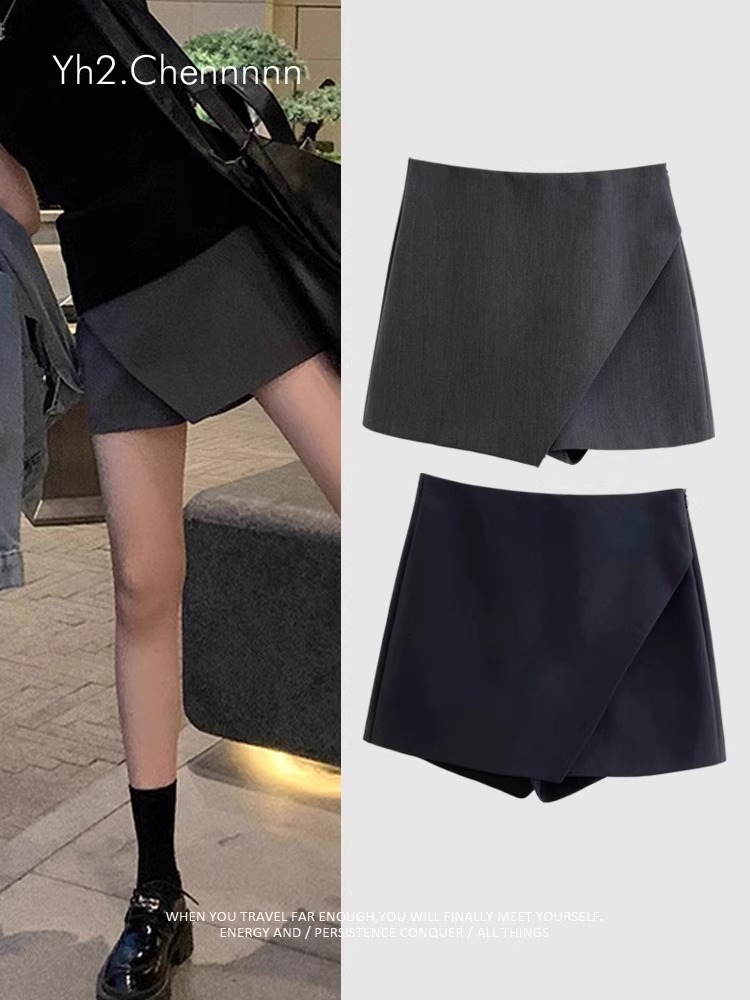 Fall Slimming Black Shorts Skirt with Academic Style