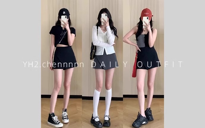 Fall Slimming Black Shorts Skirt with Academic Style