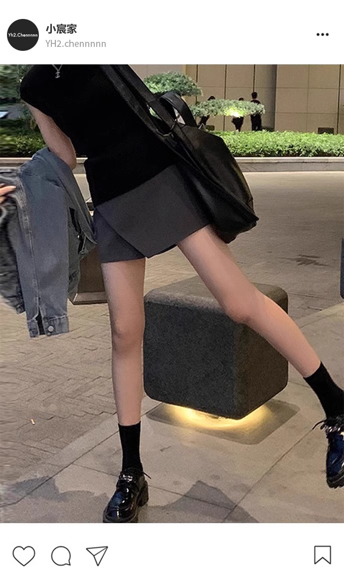Fall Slimming Black Shorts Skirt with Academic Style