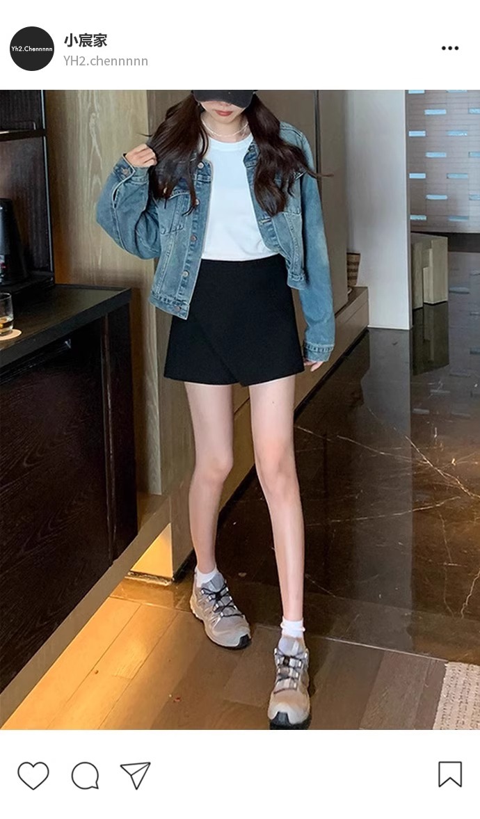 Fall Slimming Black Shorts Skirt with Academic Style