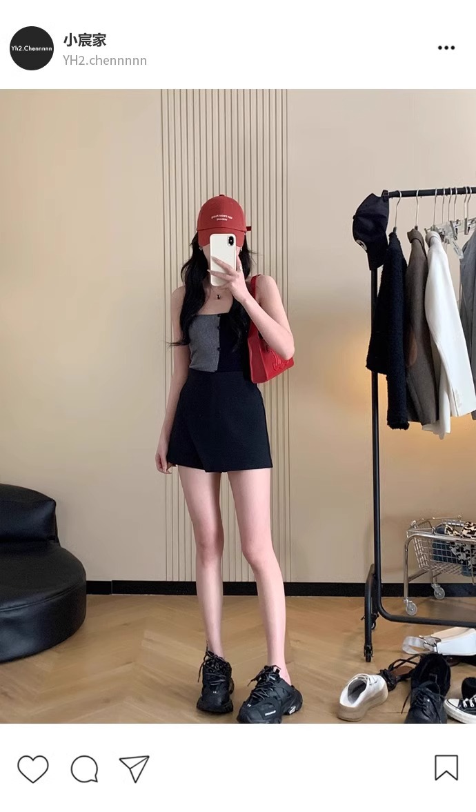 Fall Slimming Black Shorts Skirt with Academic Style