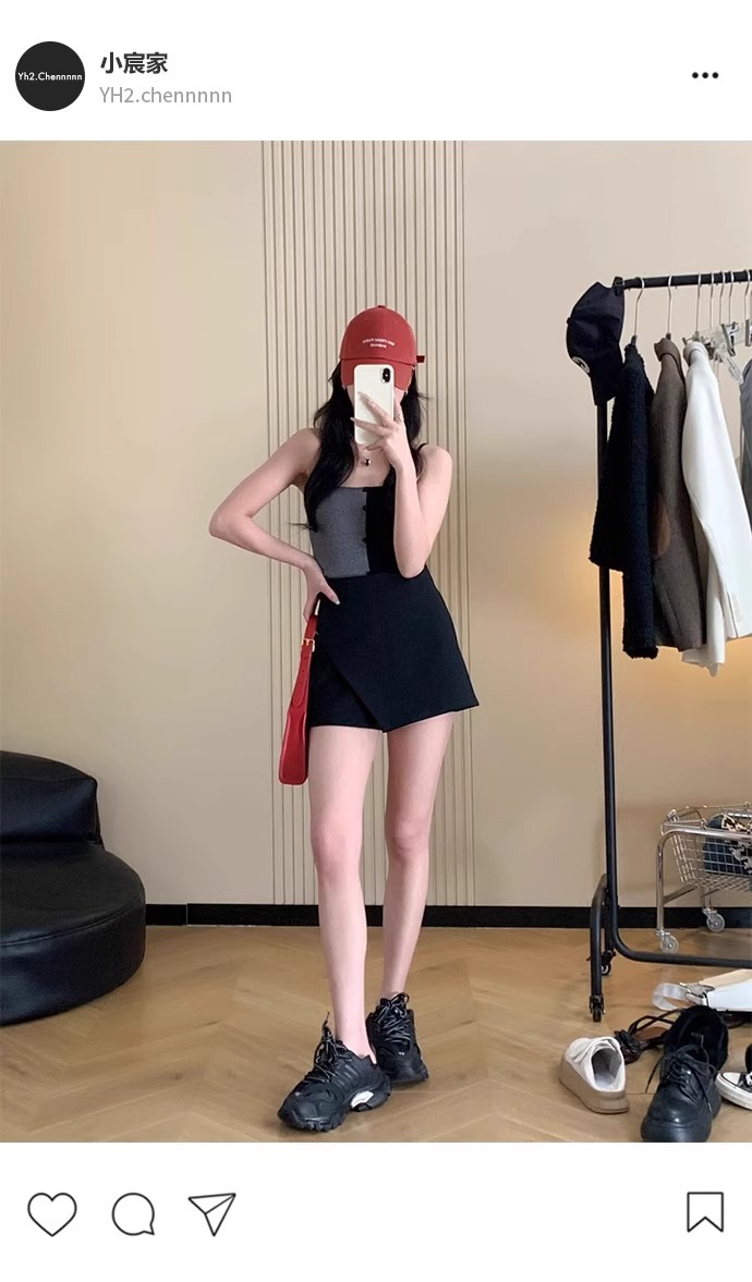 Fall Slimming Black Shorts Skirt with Academic Style
