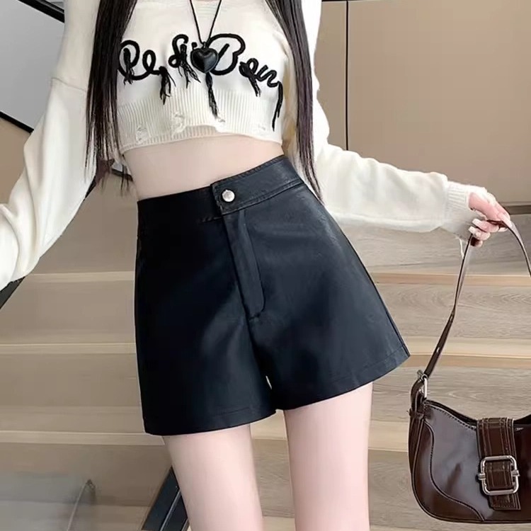 Women's Leather Shorts for Autumn Winter Slimming Design