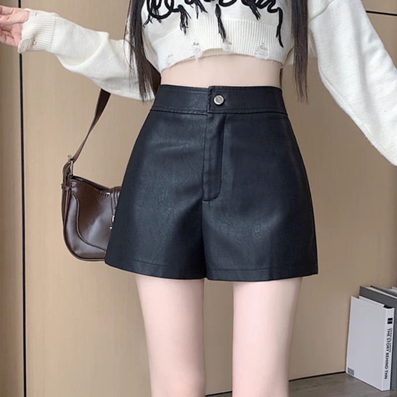 Women's Leather Shorts for Autumn Winter Slimming Design