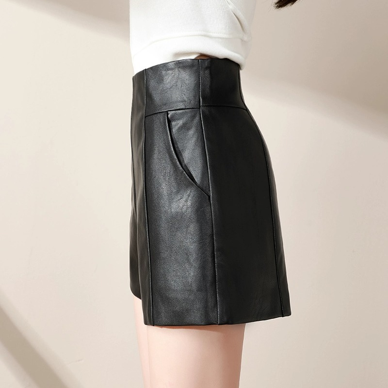 PU Leather Loose High Waist Bootcut Shorts for Fall and Winter