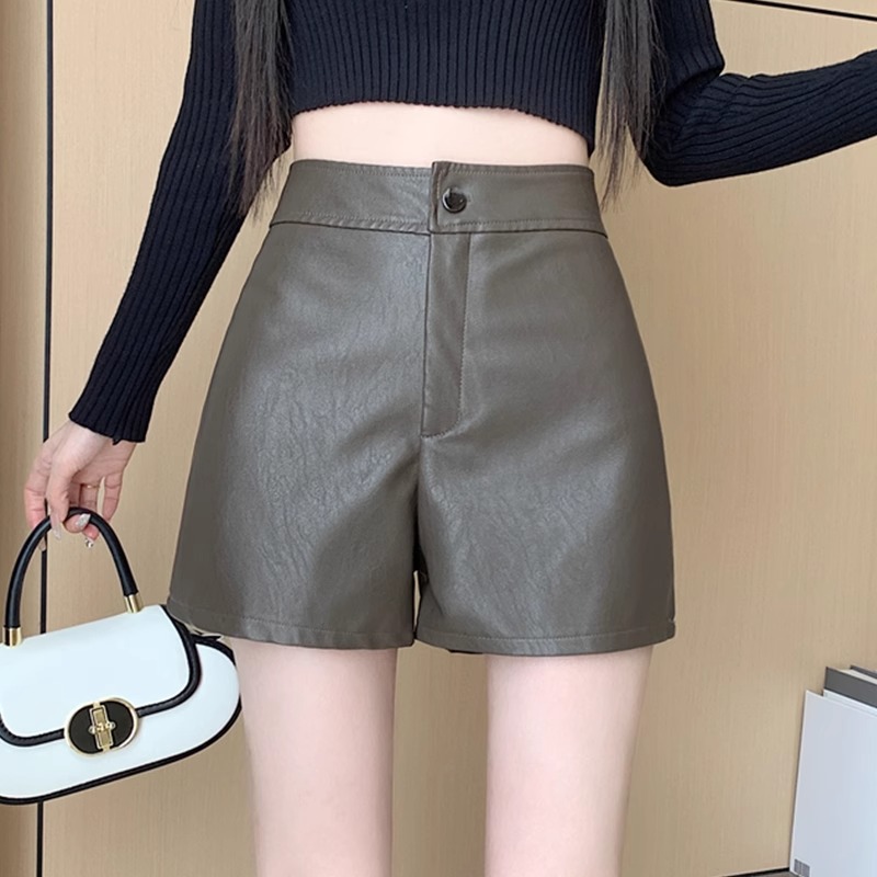 Women's Leather Shorts for Autumn Winter Slimming Design