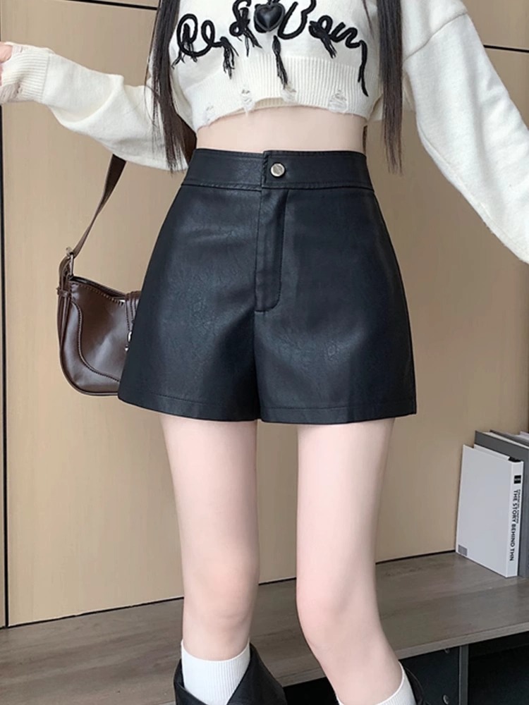 Women's Leather Shorts for Autumn Winter Slimming Design