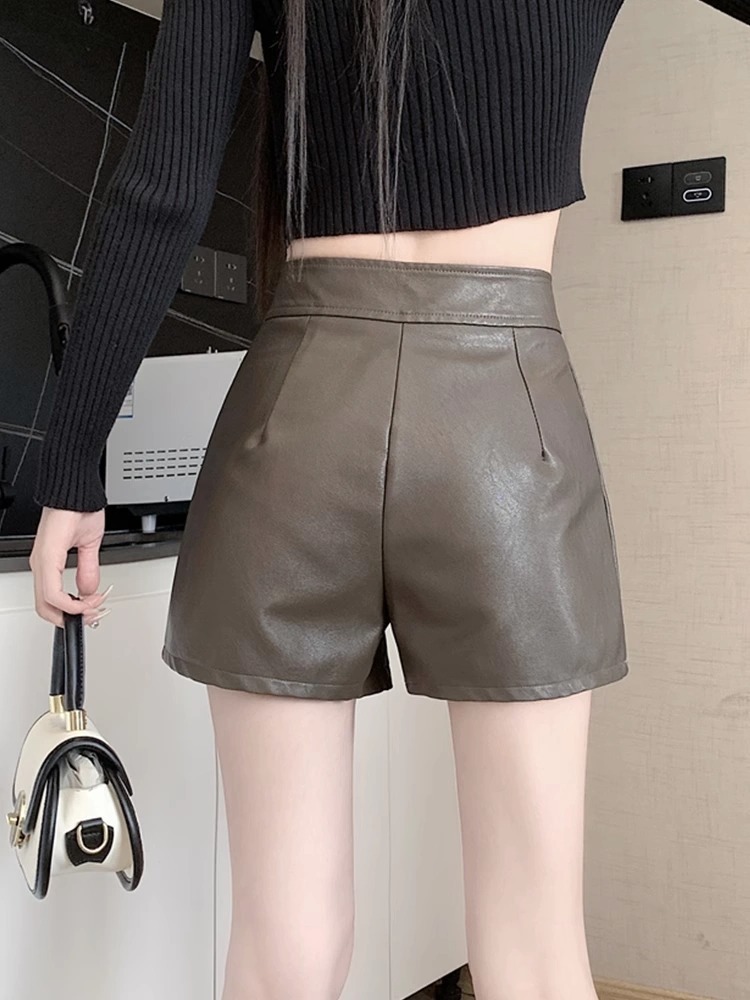 Women's Leather Shorts for Autumn Winter Slimming Design