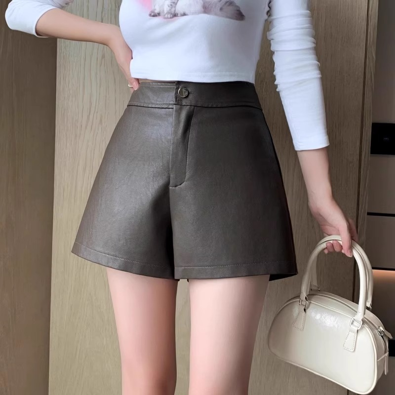 Women's Leather Shorts for Autumn Winter Slimming Design