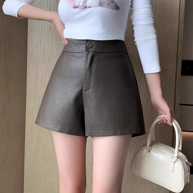 Women's Leather Shorts for Autumn Winter Slimming Design