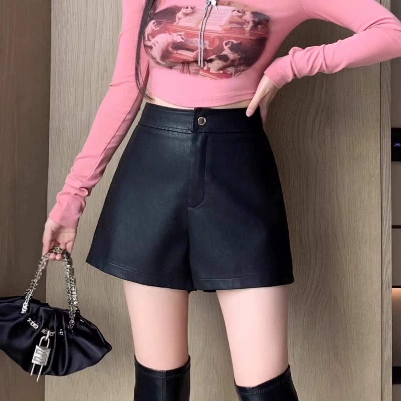 Women's Leather Shorts for Autumn Winter Slimming Design