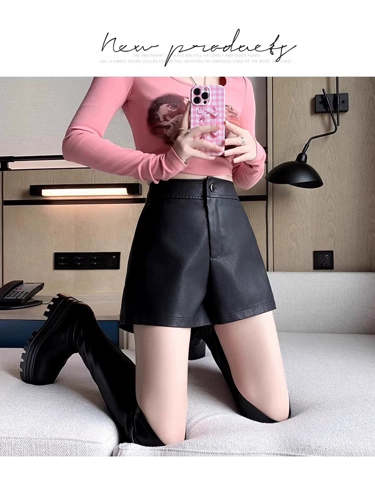 Women's Leather Shorts for Autumn Winter Slimming Design