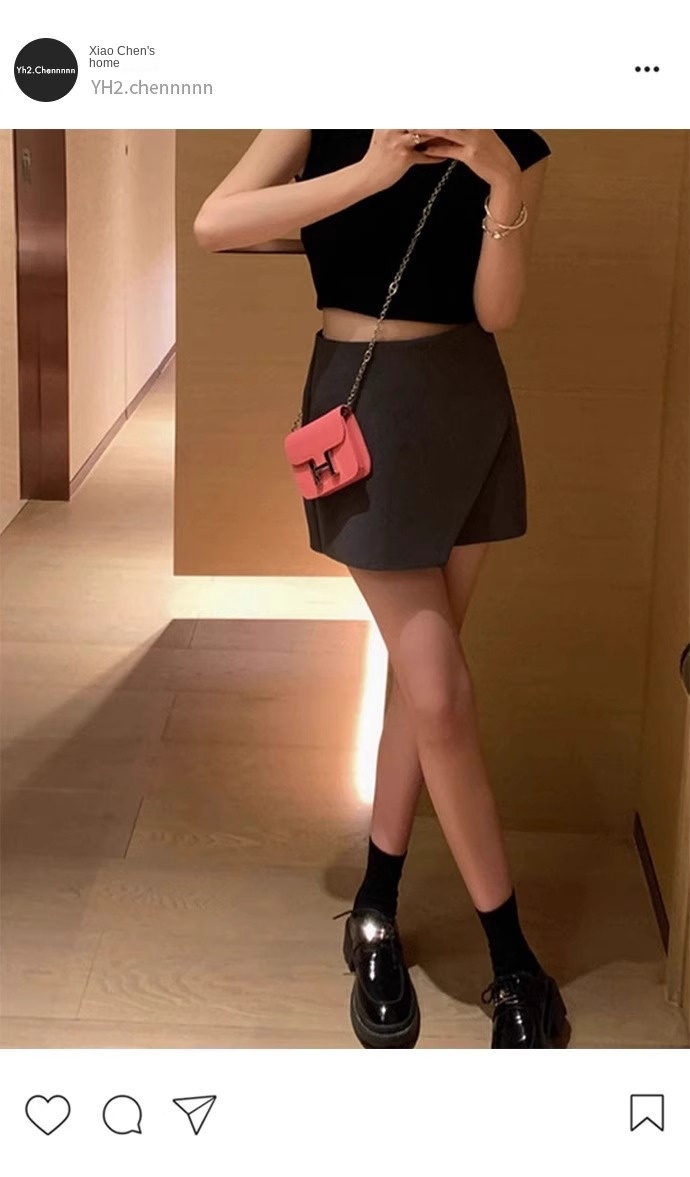 Fall Slimming Black Shorts Skirt with Academic Style