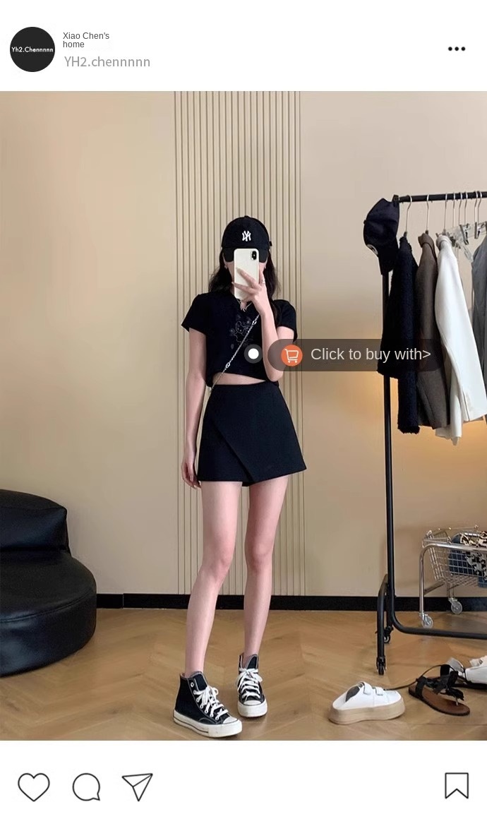 Fall Slimming Black Shorts Skirt with Academic Style