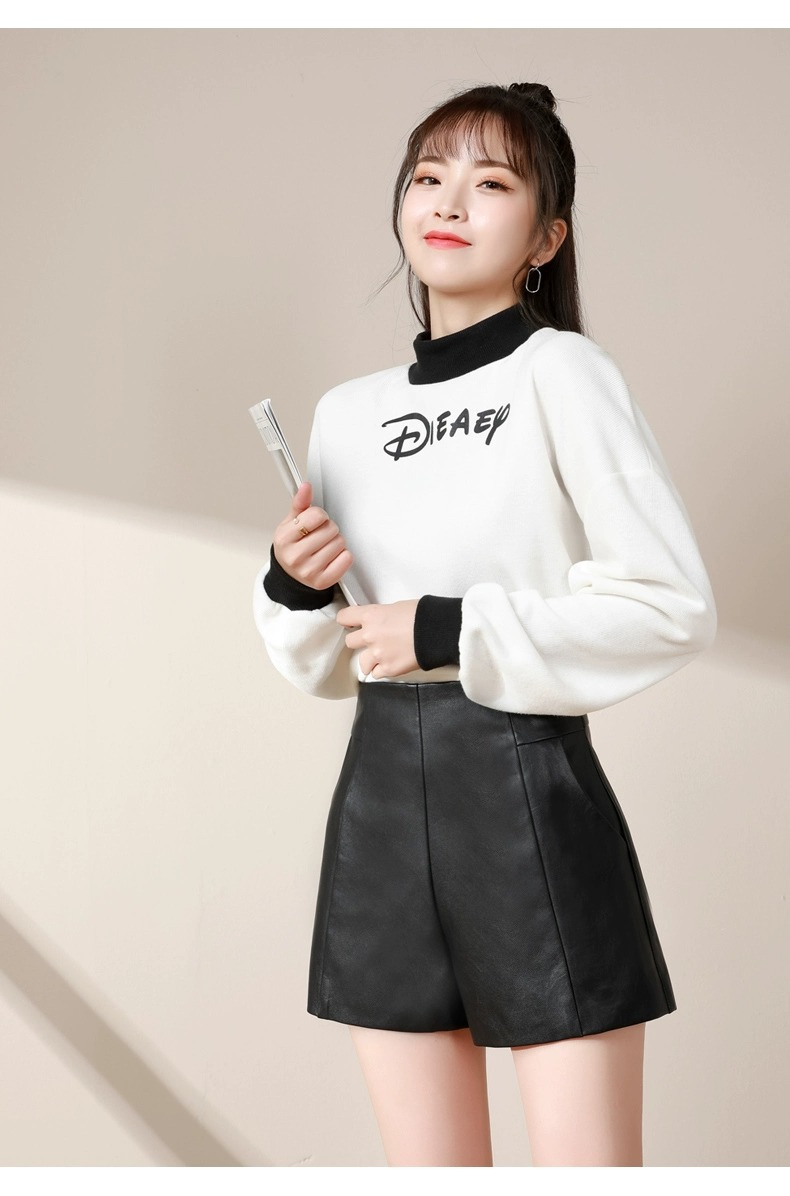 PU Leather Loose High Waist Bootcut Shorts for Fall and Winter