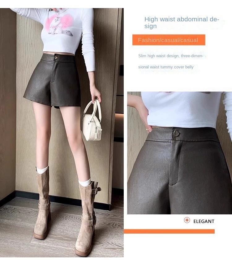 Women's Leather Shorts for Autumn Winter Slimming Design