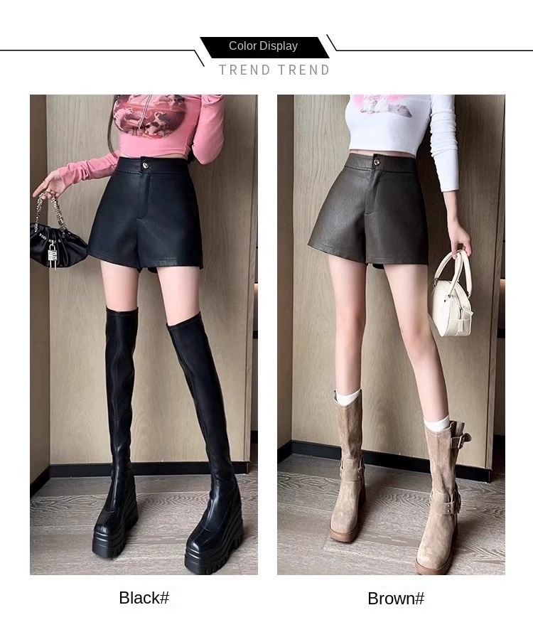 Women's Leather Shorts for Autumn Winter Slimming Design