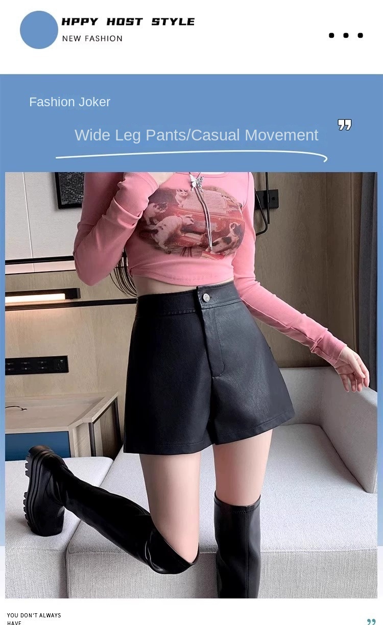 Women's Leather Shorts for Autumn Winter Slimming Design