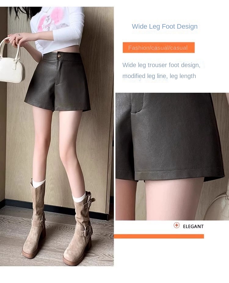Women's Leather Shorts for Autumn Winter Slimming Design