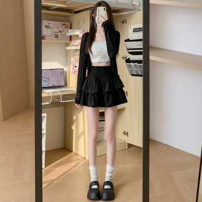 White Double - Layered A - Line Cake Mini Skirt for Women