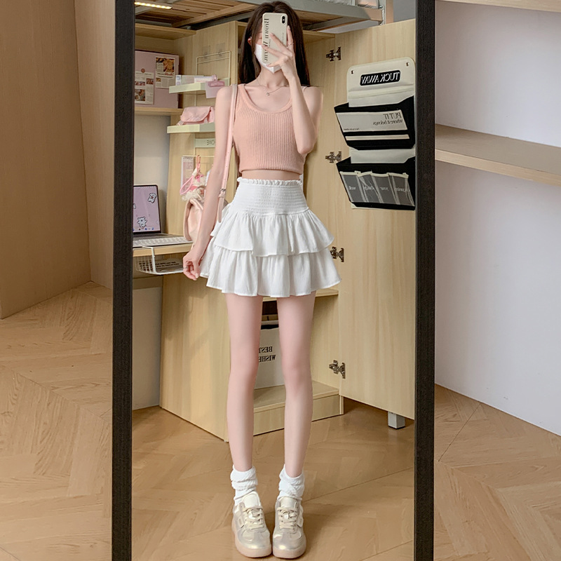White Double - Layered A - Line Cake Mini Skirt for Women
