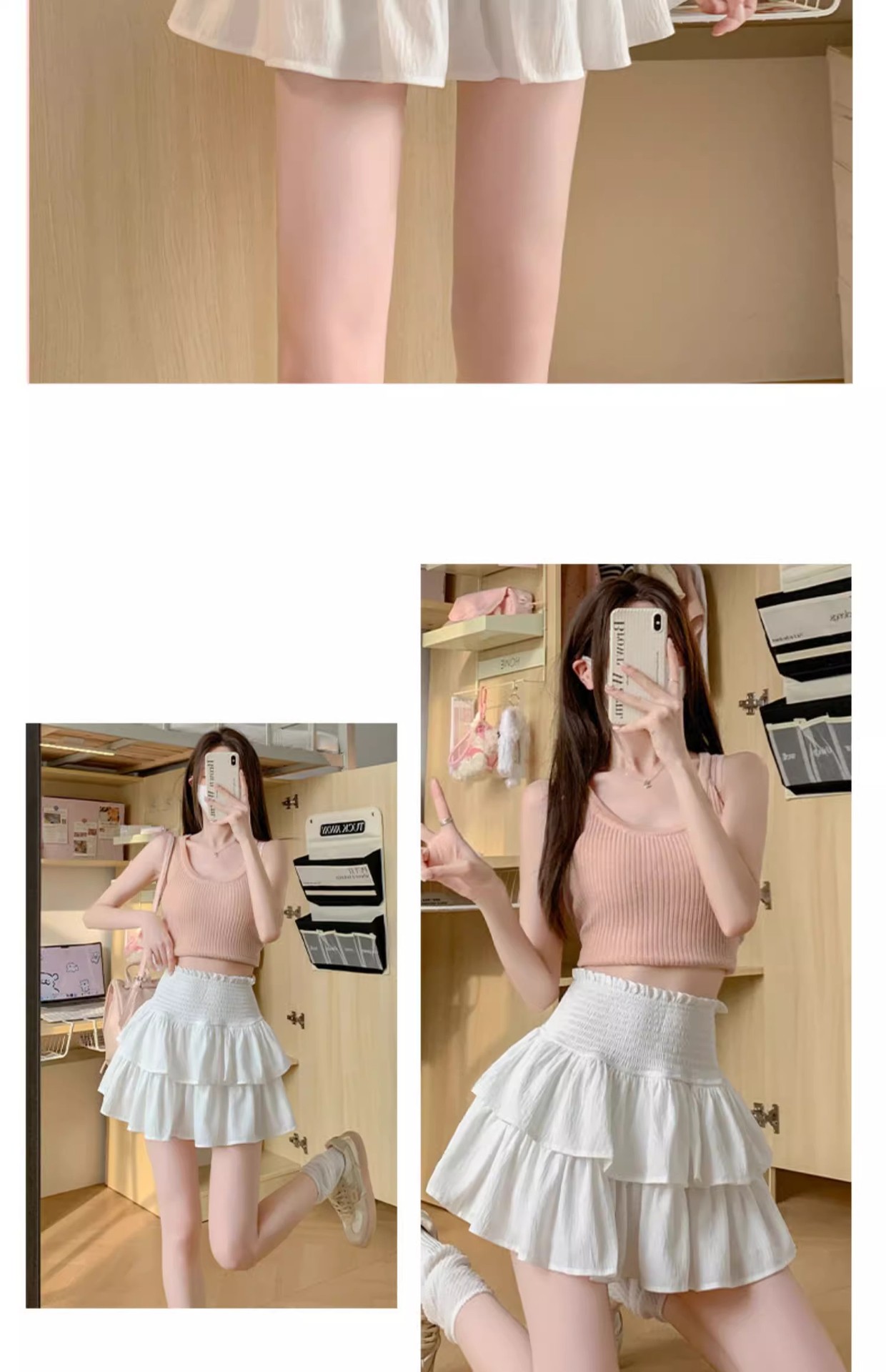 White Double - Layered A - Line Cake Mini Skirt for Women