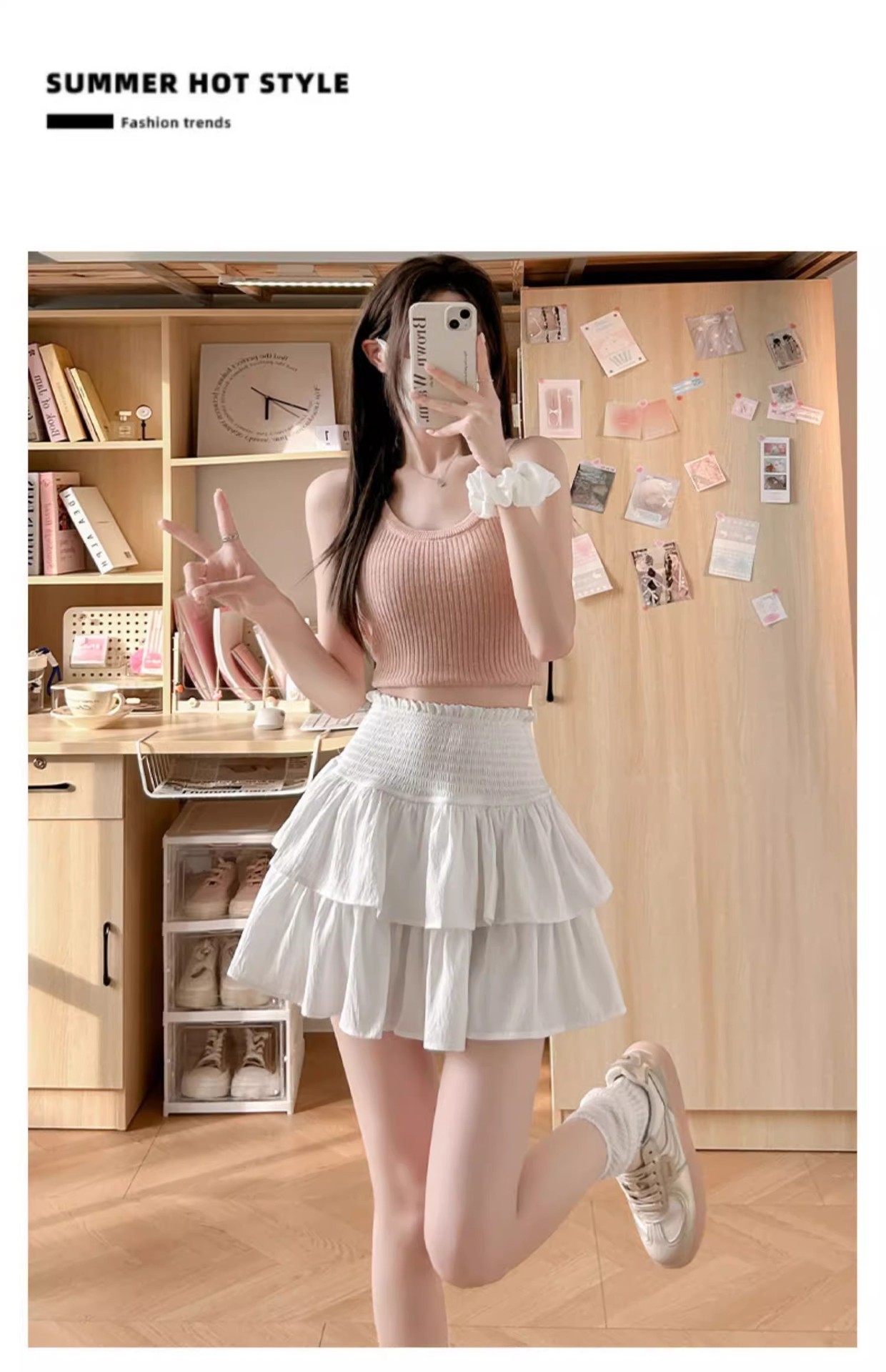 White Double - Layered A - Line Cake Mini Skirt for Women