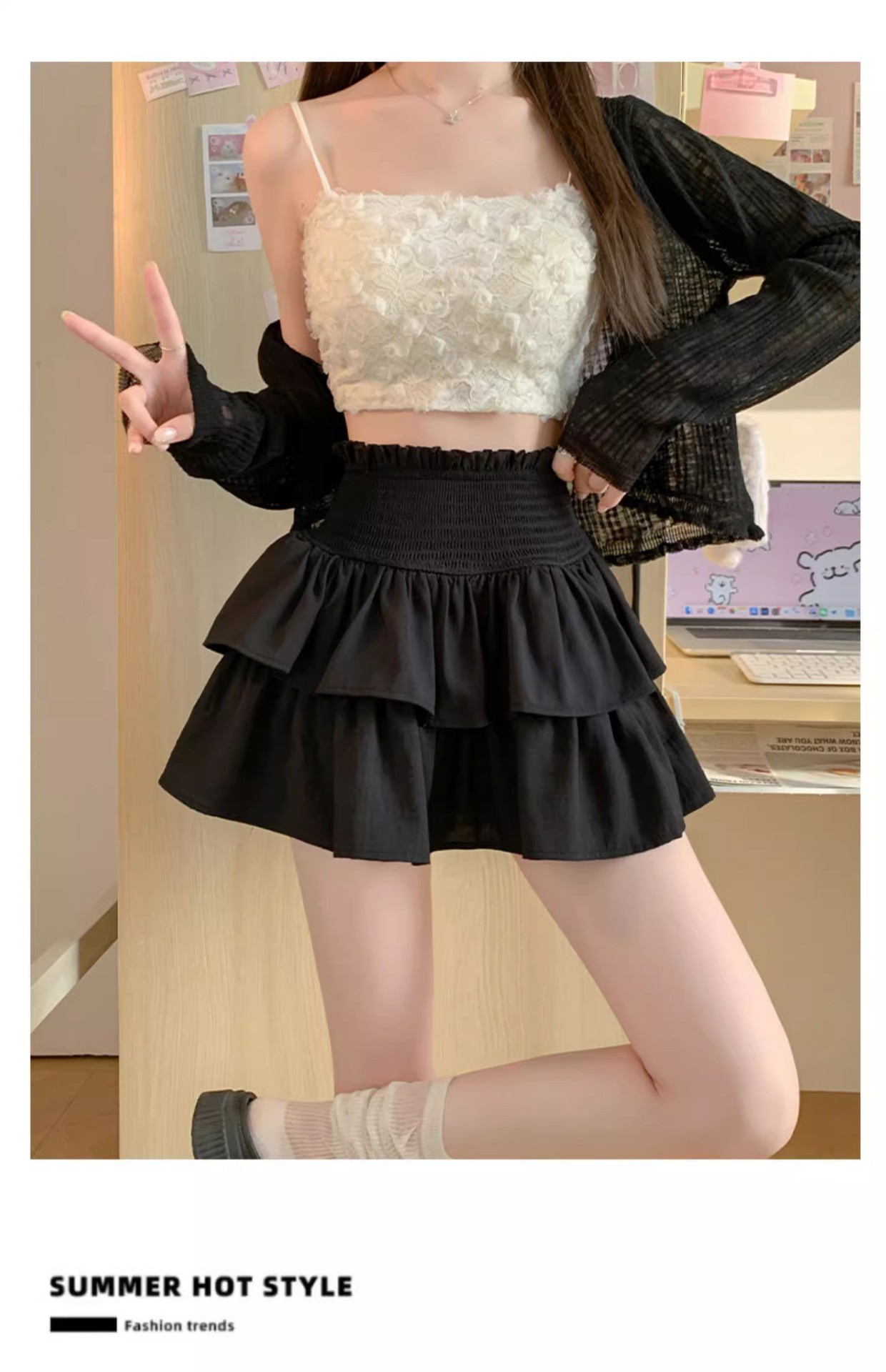 White Double - Layered A - Line Cake Mini Skirt for Women