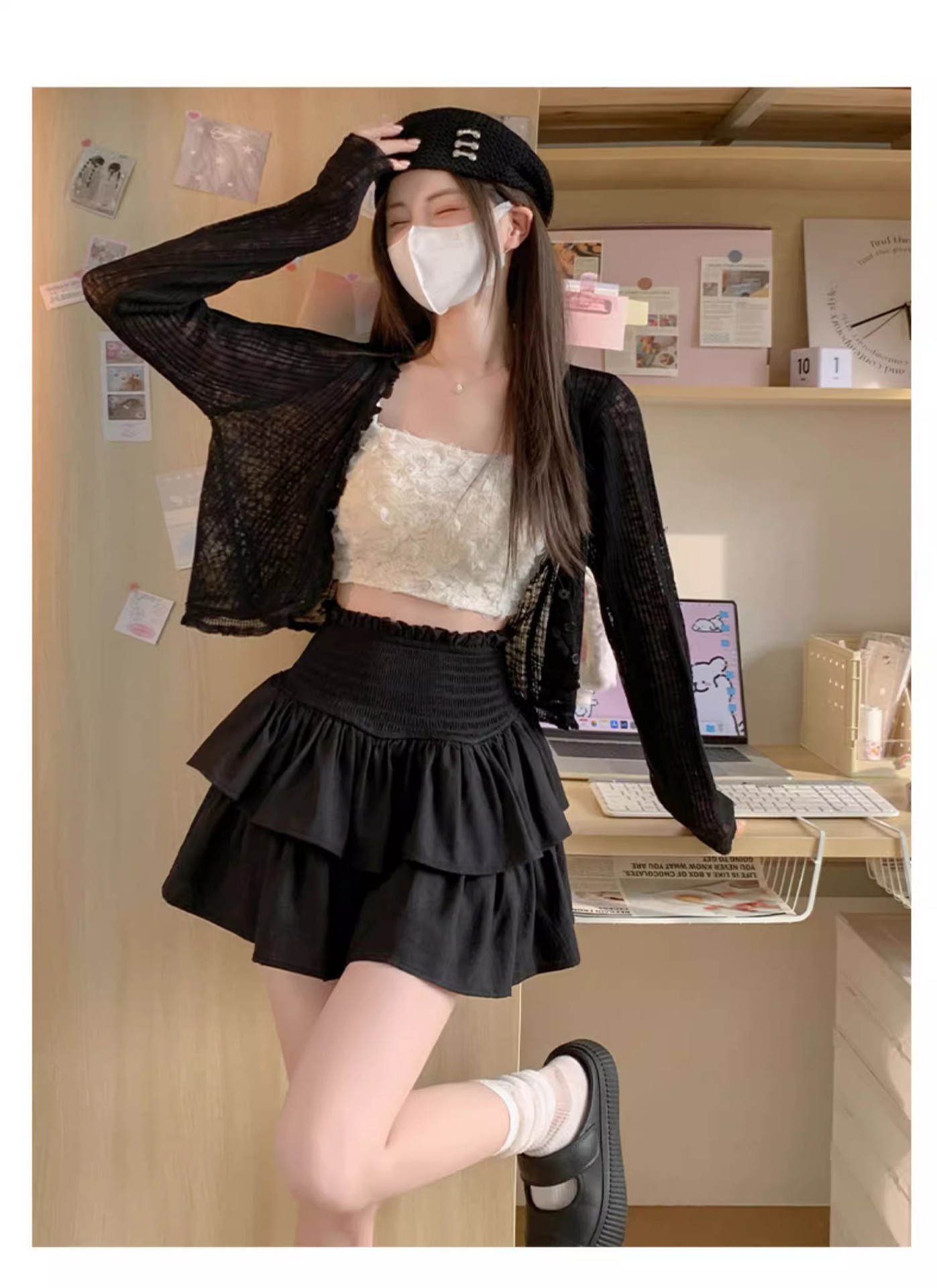 White Double - Layered A - Line Cake Mini Skirt for Women