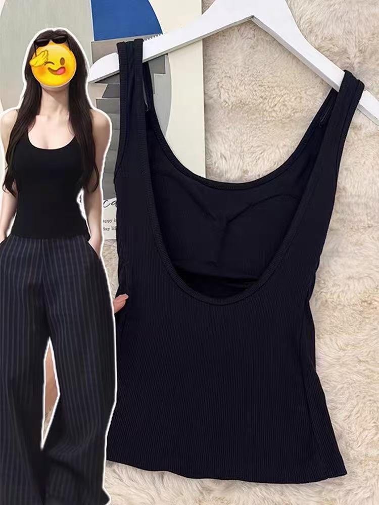 Women's Summer Black Backless Padded Crop Top