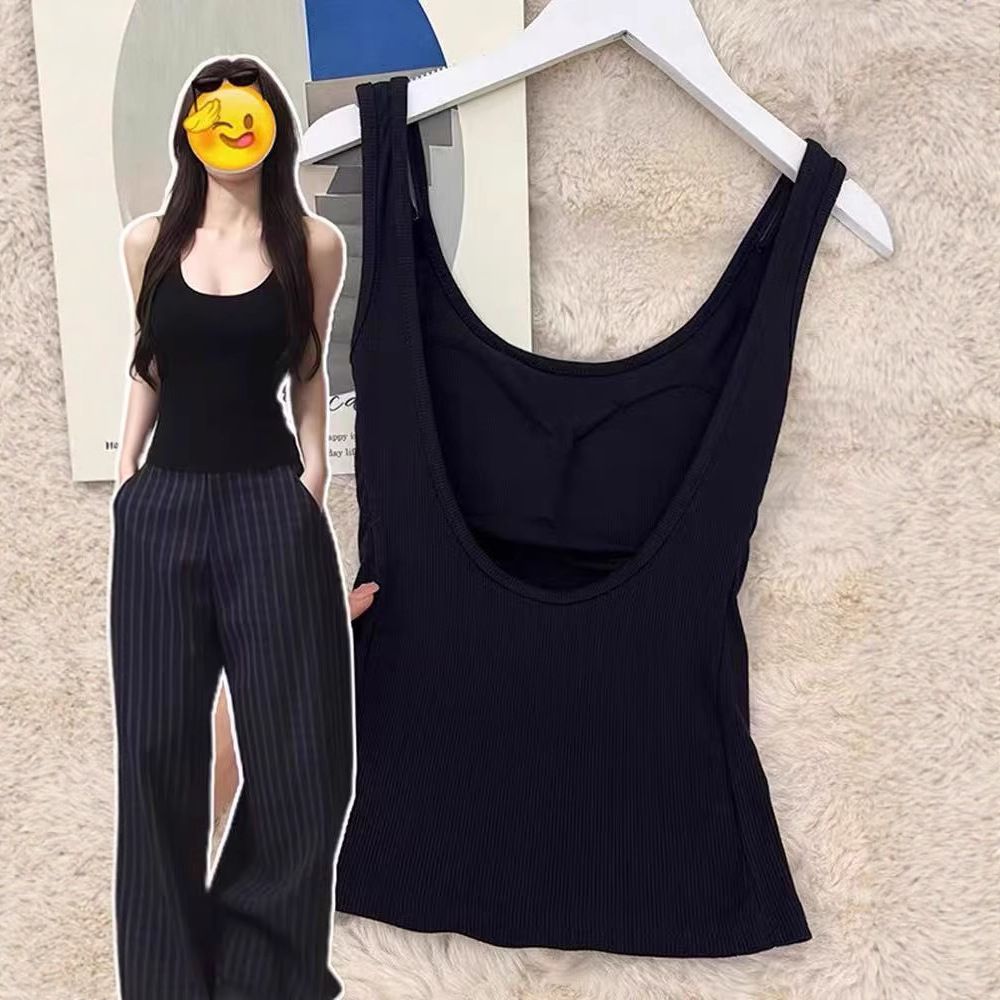 Women's Summer Black Backless Padded Crop Top