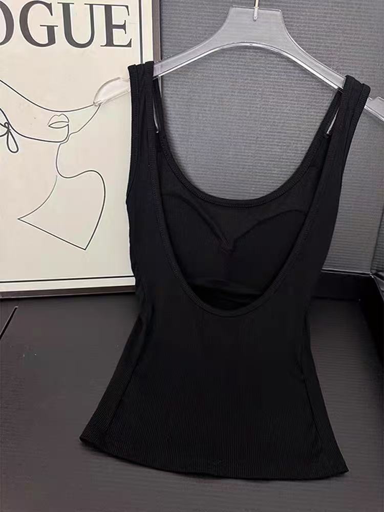 Women's Summer Black Backless Padded Crop Top