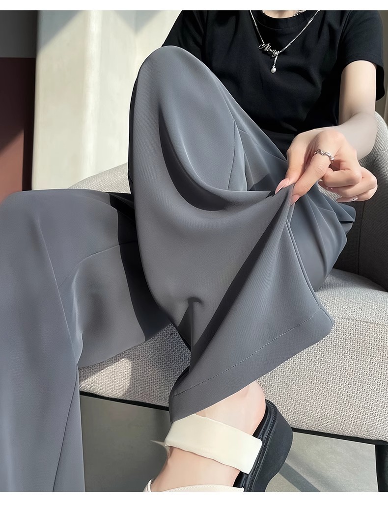 Women's Korean Style High-Waisted Straight Ice Silk Trousers