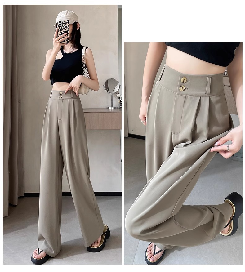 Women's Korean Style High-Waisted Straight Ice Silk Trousers
