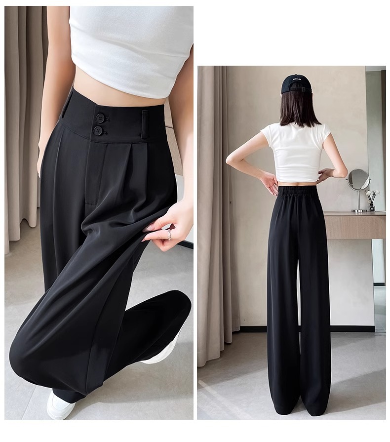 Women's Korean Style High-Waisted Straight Ice Silk Trousers