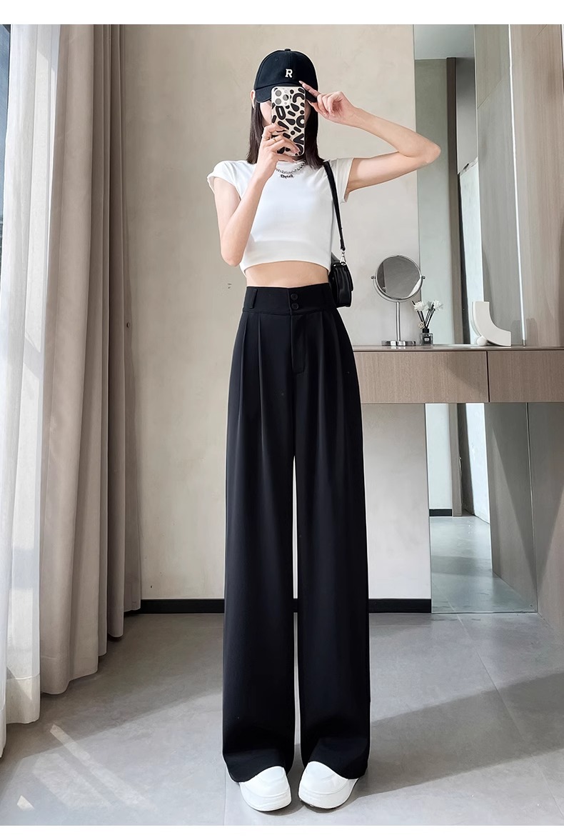 Women's Korean Style High-Waisted Straight Ice Silk Trousers