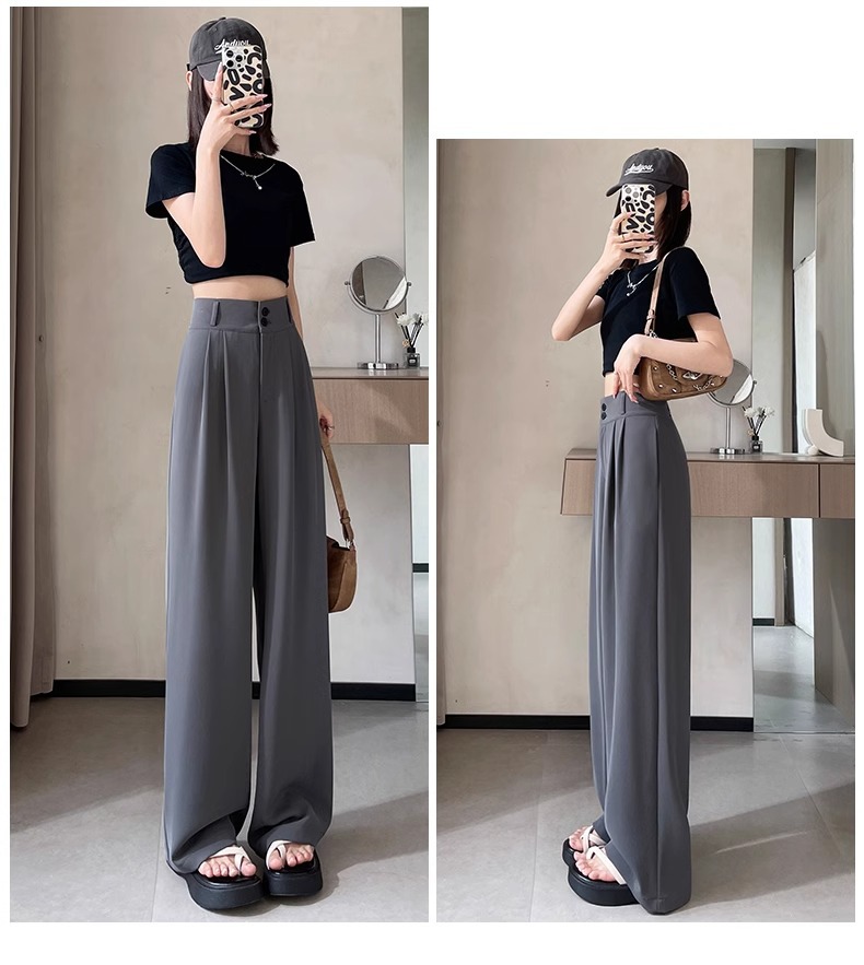 Women's Korean Style High-Waisted Straight Ice Silk Trousers