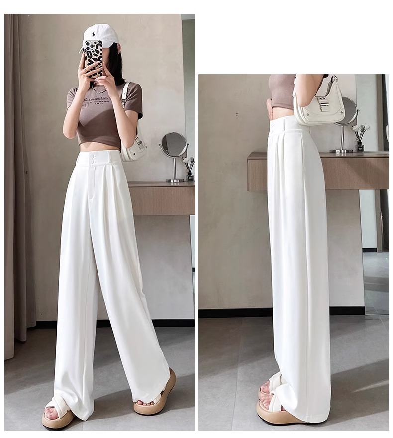 Women's Korean Style High-Waisted Straight Ice Silk Trousers