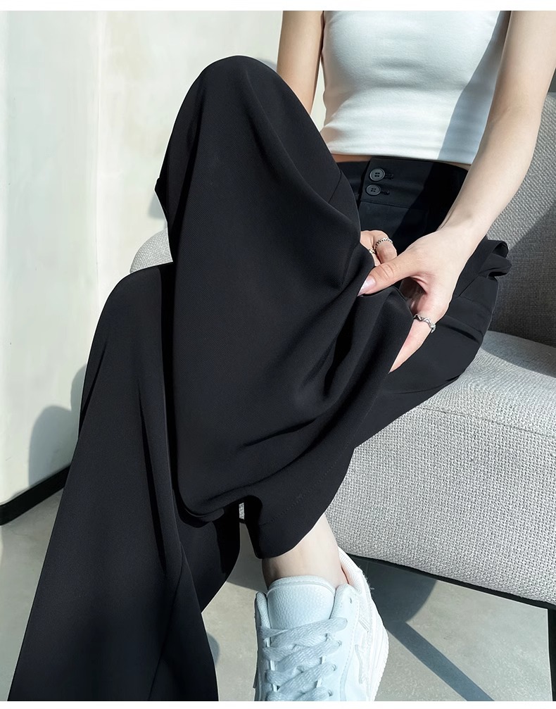 Women's Korean Style High-Waisted Straight Ice Silk Trousers