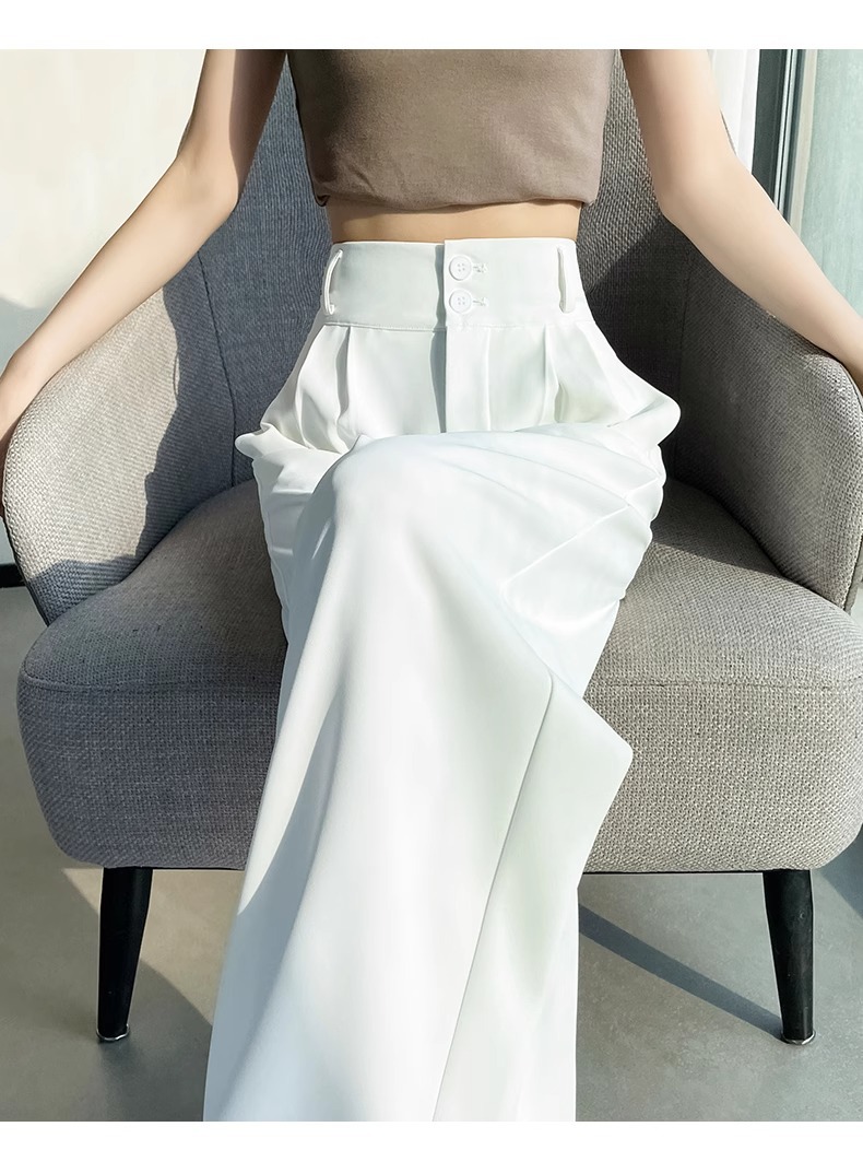 Women's Korean Style High-Waisted Straight Ice Silk Trousers