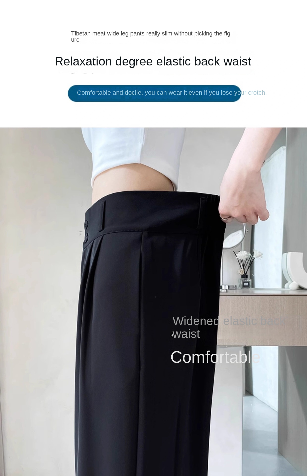 Women's Korean Style High-Waisted Straight Ice Silk Trousers