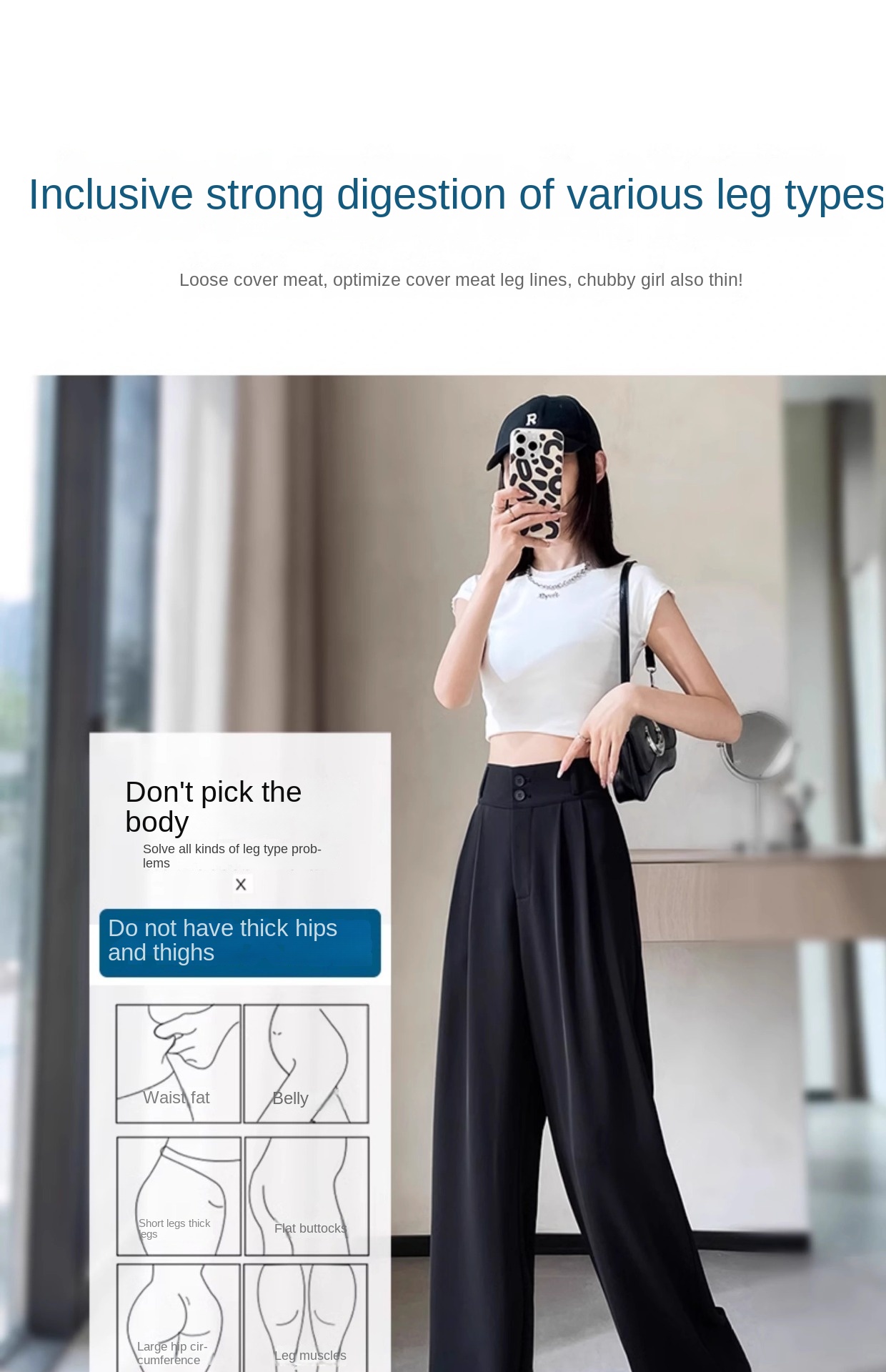 Women's Korean Style High-Waisted Straight Ice Silk Trousers