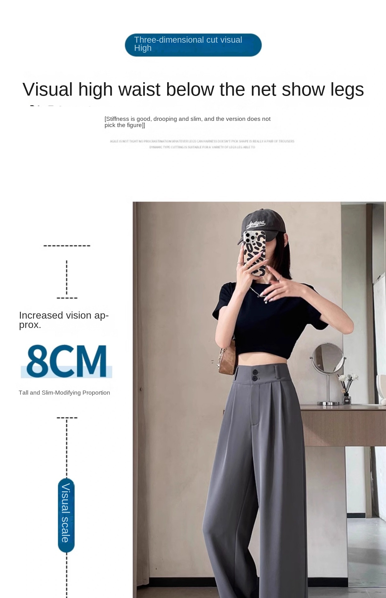 Women's Korean Style High-Waisted Straight Ice Silk Trousers