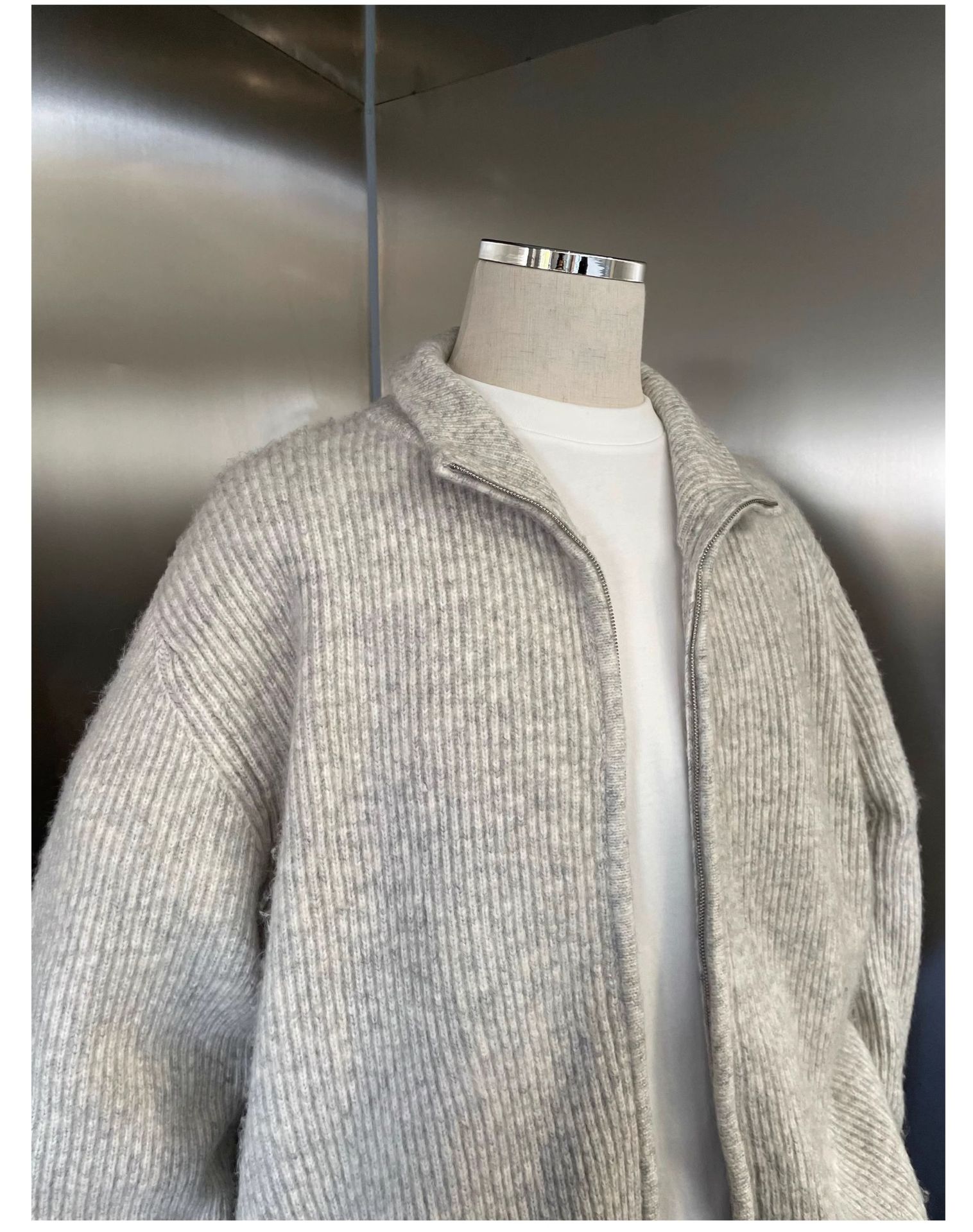 Knitted Zip-up High-neck Sweater Cardigan